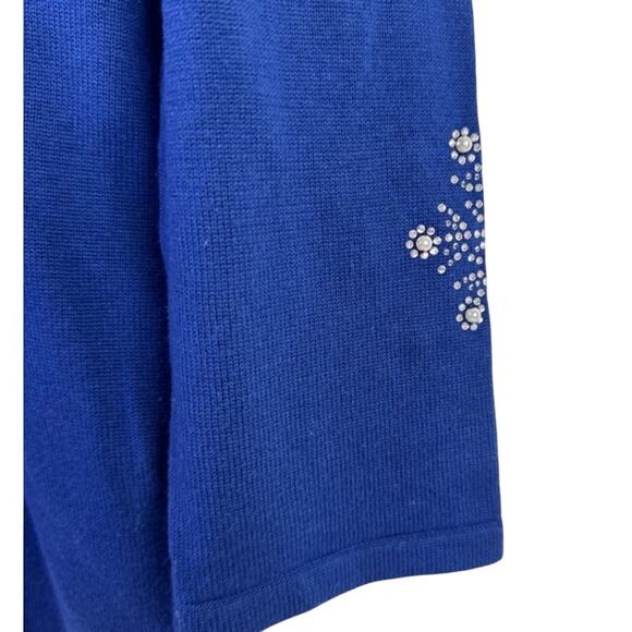 Quacker Factory Royal Blue Silver Snowflake Christmas Holiday Long Sleeve Top M - Picture 3 of 9